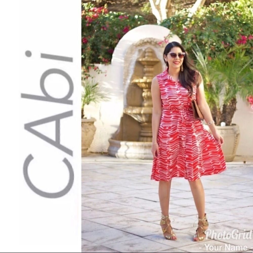CAbi Red & White Brushstroke Print Dress Sz. Small